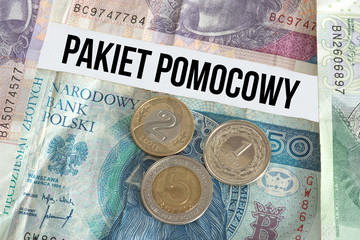 Geld Polnische Zloty PLN und Hilfspaket für Polen - obrazy, fototapety, plakaty