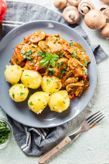 Fresh turkey ragout with mushrooms