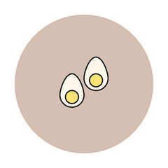 Hard boiled egg opened in half on white background