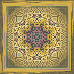 Creative color abstract geometric mandala pattern, vector seamless, can be used for printing onto fabric, interior, design, textile, carpet, pillow, tiles. Frame.