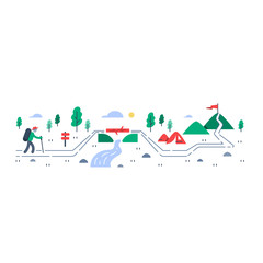 Person trail walking, mountain ascent, summer camping and hiking, outdoor trekking, nature tourism © stmool