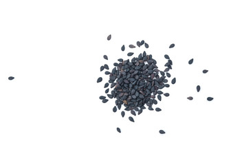 Black sesame seeds isolated on white background top view