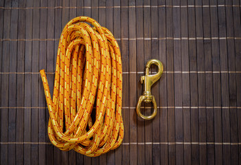 Dog leash components; 7 mm diameter accessory rope and swivel snap hook.