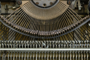 Mechanism of an old typewriter. Retro vintage, steam punk.