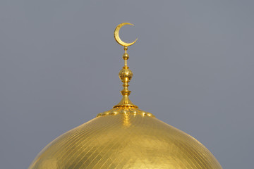 Fototapeta na wymiar Photography of the crescent had been used as roof finial in Muslim mosque. Crescent shape is a symbol / emblem used to represent the lunar phase in the first quarter (the 