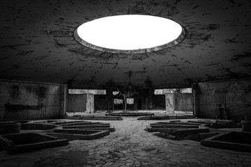 Tskaltubo abandoned buildings main sightseeing spots. Architecture and interior of spa resorts of USSR. Georgia. 2020