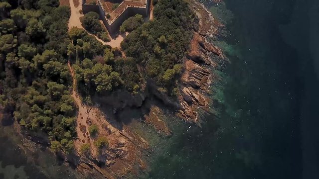 Aerial star shape fortress overlooking the mediterranean sea in hyeres france
