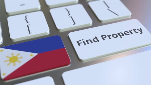 Find Property text and flag of Philippines on the keyboard. Online real estate service related conceptual 3D animation