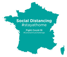 France map with Social Distancing #stayathome tag