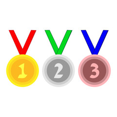 Set of gold, silver and bronze medals icon for sporting achievements isolated on a white background. Vector illustration in flat style