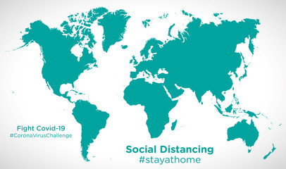 Fototapeta na wymiar World map with Social Distancing #stayathome tag