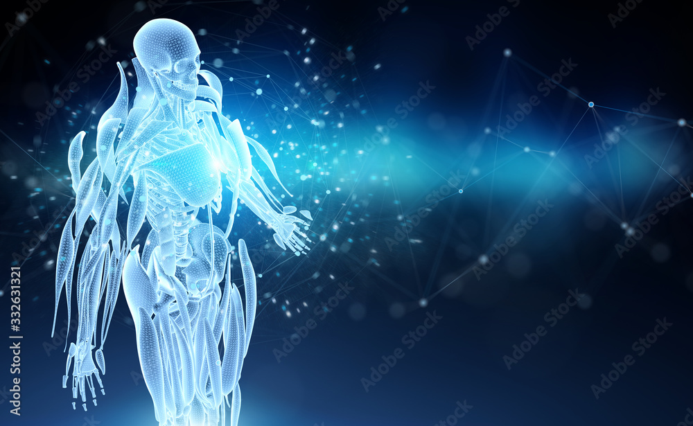 Poster digital x-ray human body holographic scan projection 3d rendering