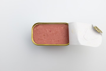 Canned ham on a white background