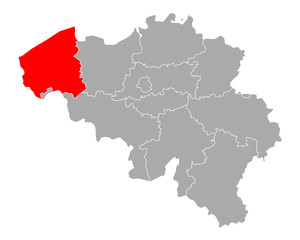 Fototapeta premium Karte von Westflandern in Belgien