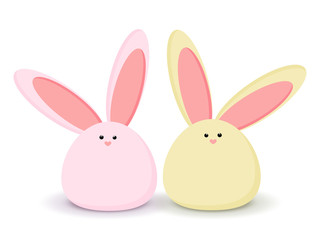 Rabbits icon. Sweet pink and yellow easter bunnys sitting waiting for Easter. Vector illustration in simple flat style