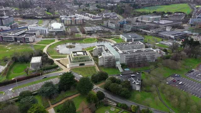 Aerial view of University College Dublin(UCD) is a research university in Dublin, Ireland, and a member institution of the National University of Ireland. UCD originates in a body founded in 1854.