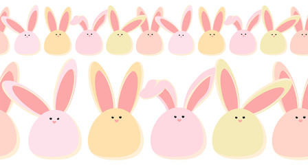 Happy Easter ornaments and decorative elements. Vector seamless horisontal border with easter bunnys.