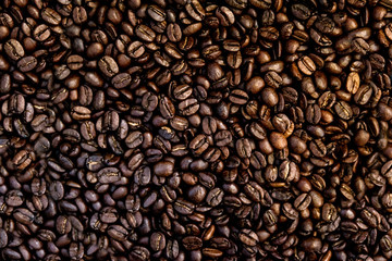 Top view of coffe beans. Coffee texture.