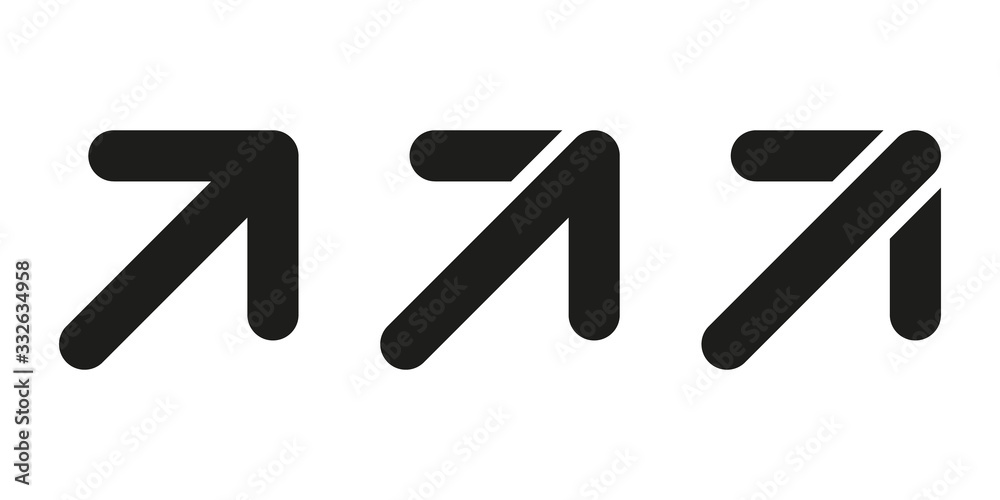 Poster Black arrows set. Forward pointer collection. Right and up direction arrow, orientation pictogram isolated symbol on white background. Vector illustration.