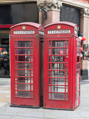 Two Vintage Red Phone Call Boxes in Central London