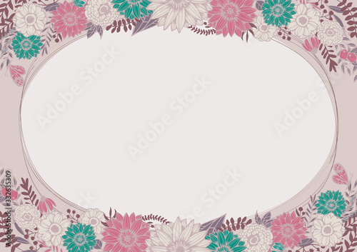 アンティークカラー レトロな花柄の背景素材 手書きイラスト 結婚式招待状 サロンdm Frame Poster Fra Aoirokaeru