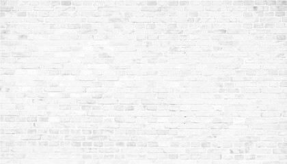 Simple grungy white brick wall with light gray shades seamless pattern surface texture background in wide panorama banner format. White brick wall vector illustration.