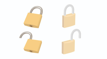 Vector Isolated Illustration. Padlocks Set, Opened and Closed