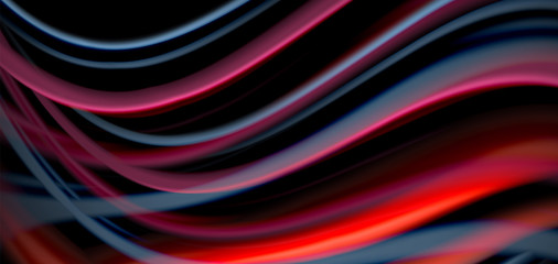 Abstract silk smooth lines on black, multicolored liquid fluid rainbow style waves on black