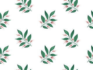 Floral leaf branch, spring flower seamless pattern