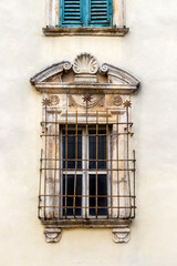 Beautiful architectural detail of Palazzo Puccetti or Puccetti Palace in Cingoli, Marche Region,...