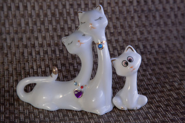 cat, white, isolated, decoration, figurine, toy, animal