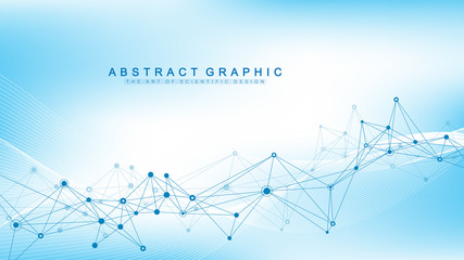 Big Genomic Data Visualization. DNA helix, DNA strand, DNA Test. CRISPR CAS9 - Genetic engineering. Molecule or atom, neurons. Abstract structure for Science or medical background, banner. Wave flow.