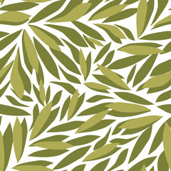 Seamless leaf pattern. Beautiful romantic print. Green Botanical design. Vector illustration.