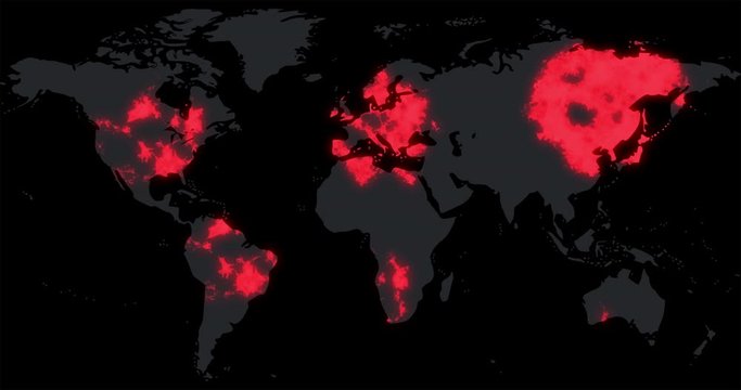 World map on animation as it is gradually absorbed by the rapidly spreading red color showing the eagle infestation of the planet in a consistent covid-19 when the whole planet is hit in 4k - Powered by Adobe