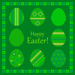 Happy Easter Card! Embroidered pattern. Vector illustration for web design or print.