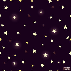 Seamless pattern with bright stars on violet background.
