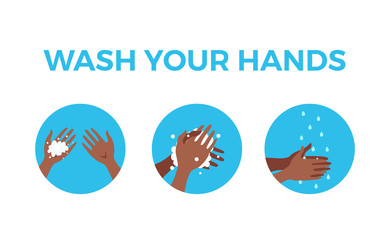 Washing hands with soap and water properly cartoon vector illustration