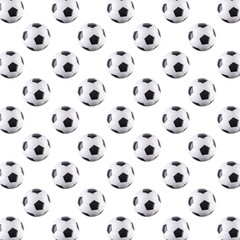 Seamless pattern of balls. Black and white soccer balls flying in the air