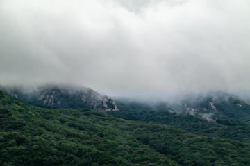 the cloud and scenery of the rain-falling mountain.