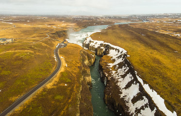 The Hvita river flowing through the magnificent Gullfoss waterfall in Iceland