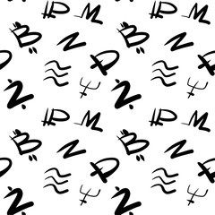 Abstract seamless background from bitcoin, cryptocurrencies. Vector seamless black and white pattern. Design for print, eps 10 textile