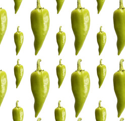Green peppers on white background as vegan vegetarian seamless pattern background illustration of healthy food diet nutrition