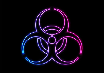 Blue purple neon luminous biohazard symbol abstract background