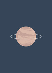 Minimalistic Saturn poster in vector. Pink marble texture. Isolated object on white background.