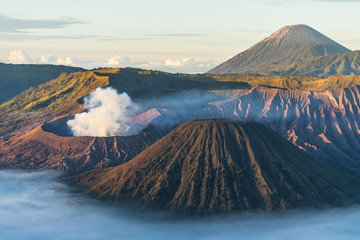 Bromo active volcano mountaIn, most famous landscape in east Java in a morning sunrise, Indonesia
