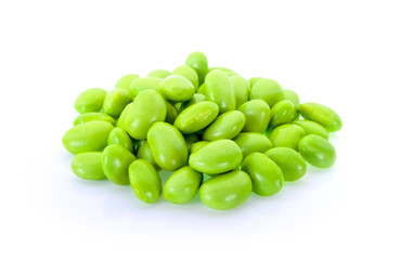 fresh Green soy beans on white background