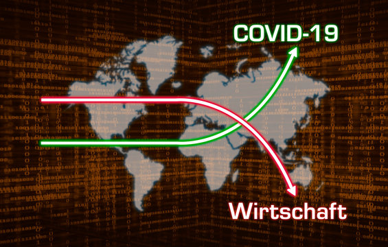 Corona crash - graphic on blackboard showing the stock market crisis caused by the corona virus