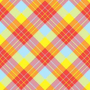 Seamless pattern in exquisite red, yellow and light blue colors for plaid, fabric, textile, clothes, tablecloth and other things. Vector image. 2 © Asahihana