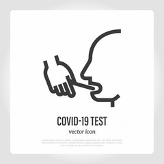 Coronavirus test by mouth swab stick. Man with open mouth. Medical test for COVID-19. Healthcare and medical vector illustration.