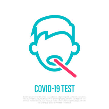 Coronavirus Test By Mouth Swab Stick. Man With Open Mouth. Medical Test For COVID-19. Healthcare And Medical Vector Illustration.